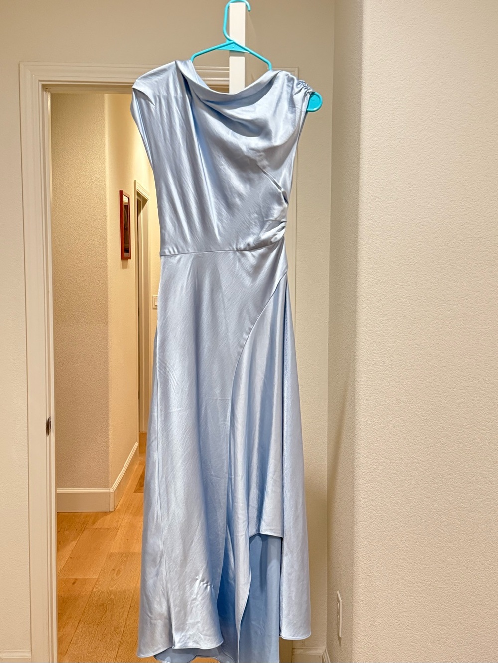 Astr Asymmetrical Satin Midi Dress - Light Blue - Picture 2 of 4